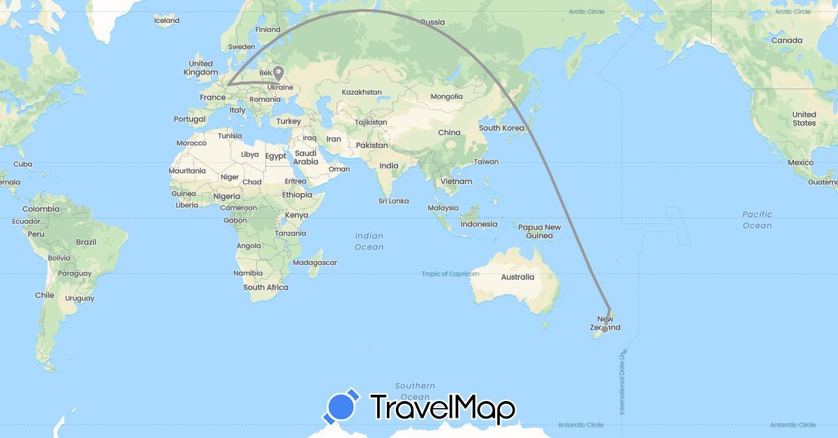 TravelMap itinerary: plane in Germany, Japan, New Zealand, Ukraine (Asia, Europe, Oceania)